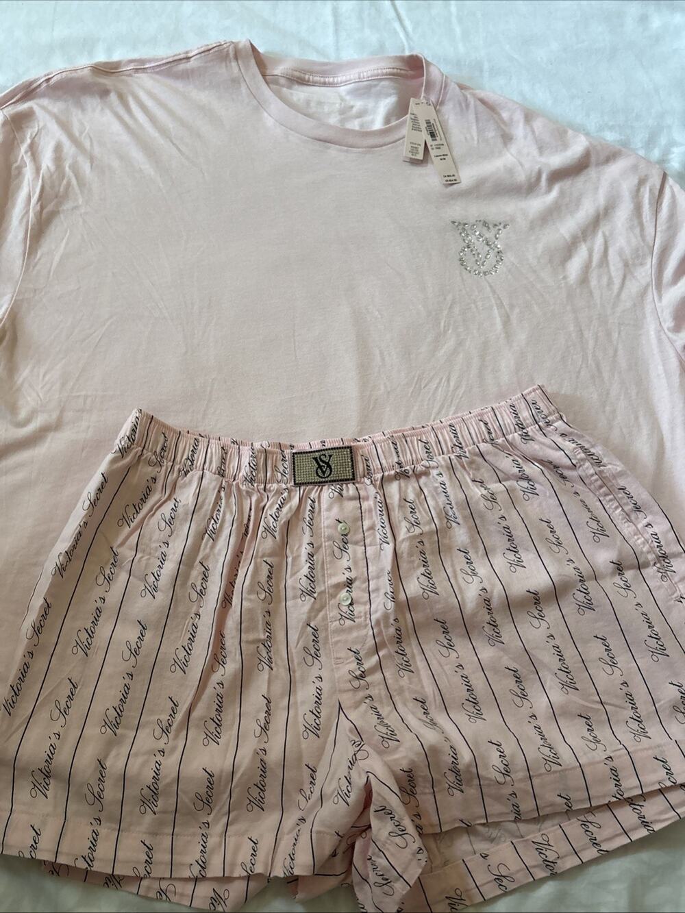NWT VICTORIA'S SECRET COTTON SHORT TEE-JAMA SET PJ TEE & SHORT SET M